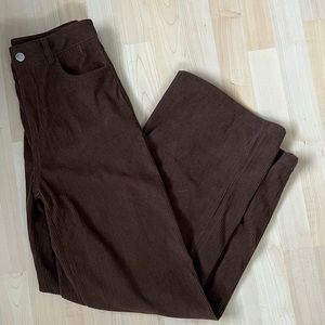 Elegant Wide Leg Brown Trousers soft corduroy
